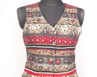 Vintage 90s Rene Derhy Patchwork Print Vest / French Designer Whimsigoth Boho Waistcoat Large / XL