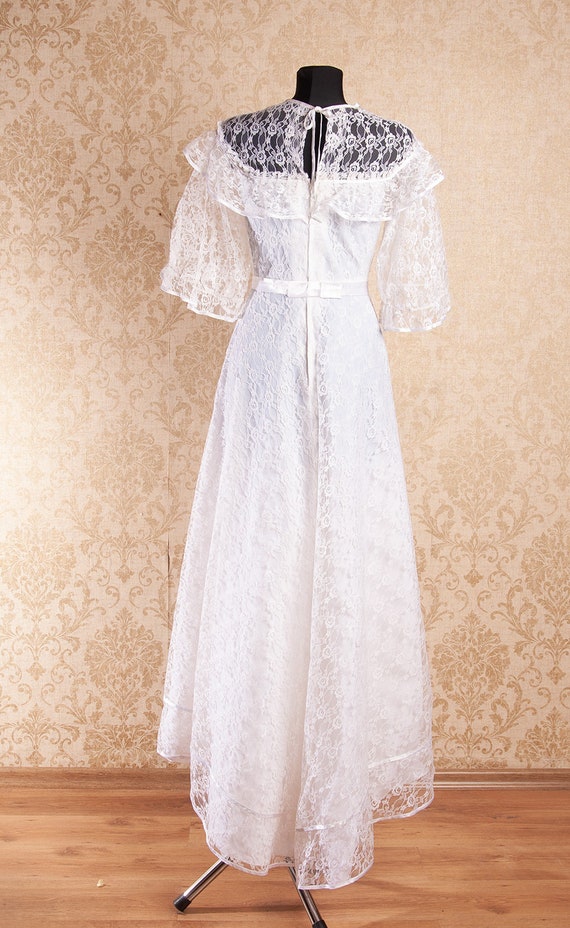 Vintage White Lace Wedding Dress Bridal Gown  / L… - image 4