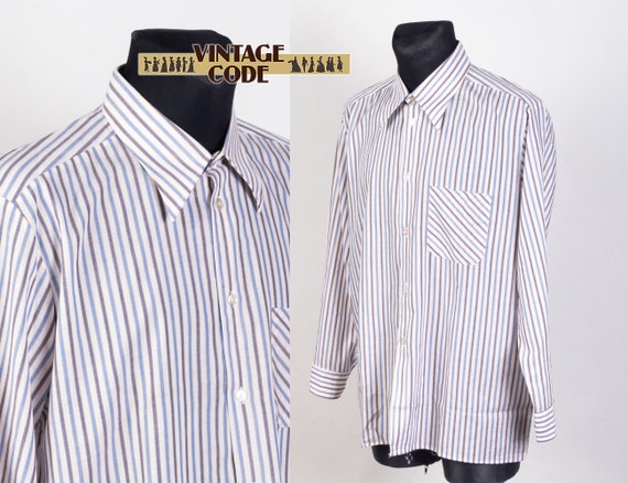 RARE white blue striped Dagger collar 70s Men's s… - image 1