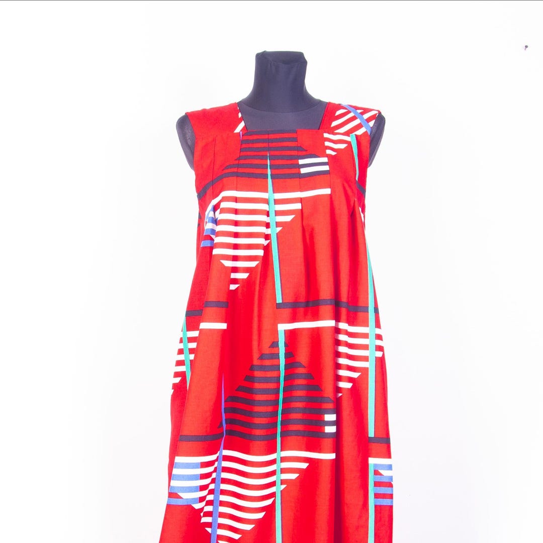 Vintage Finnish Kaisu Heikkil Dress 1980s Geometric Print Tent Cotton Vintage Finnish Kaisu Heikkil Dress 1980s Geometric Print Tent Cotton