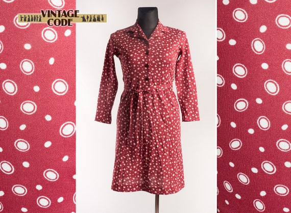 Wine Red white polka dots long sleeve vintage Casu