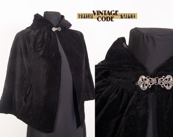 KIDS Norwegian Black Velvet hooded  cape cloak  / Festdrakt Bunad inspired Goth Victorian Blazer Cape  / 8- 10 years