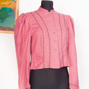 Blazer folclórico austriaco vintage / Dirndl campesina de algodón rosa con estampado floral / Estilo Gunne Sax / Mediana