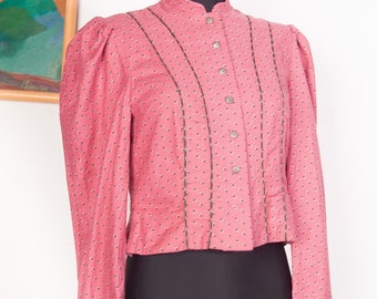 Blazer folclórico austriaco vintage / Dirndl campesina de algodón rosa con estampado floral / Estilo Gunne Sax / Mediana