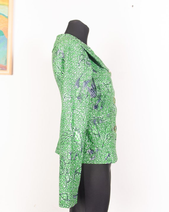 Green African Wax Print Cotton Jacket / Birds pri… - image 5