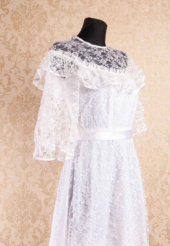 Vintage White Lace Wedding Dress Bridal Gown  / L… - image 7