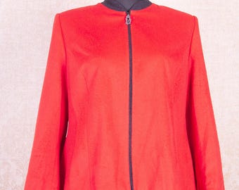 Lodenfrey Red Wool Blend Dirndl Blazer: Austrian Trachten Jacket (Large to XL)