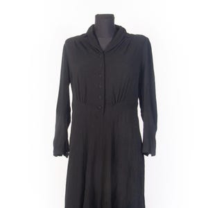 1940s Black Rayon Wool Blend Dress: Vintage Film Noir Style, Size Small