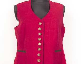 Vintage Austrian Red  Wool Trachten Vest by  Moser Salzburg / Folk Dirndl / XL XXL