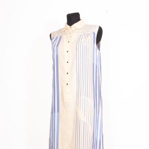 1970s Marimekko Striped Cotton dress / Loose fit Sleeveless Crem white Blue dress   / sz Small to Medium