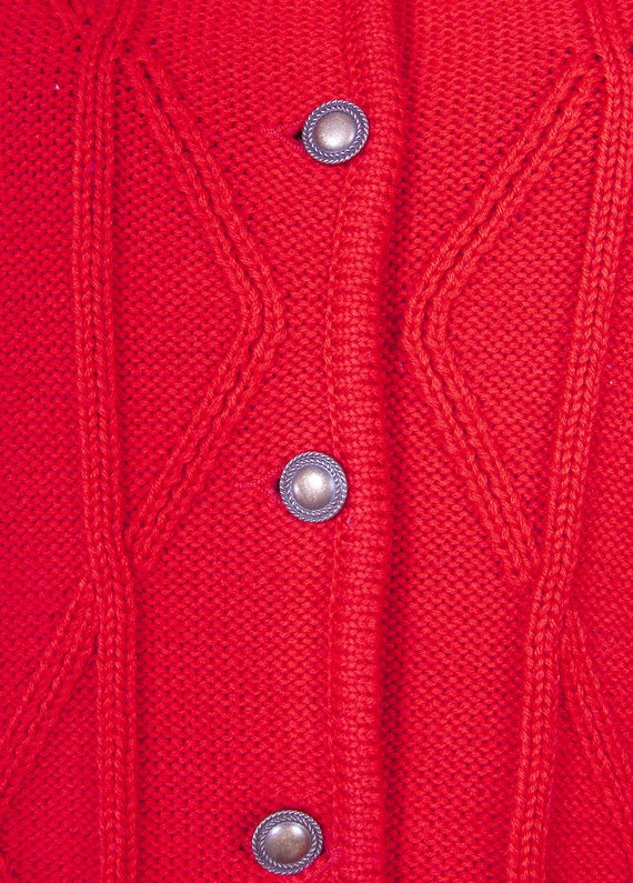Bright Red  Pure new wool Knitted Dirndl Cardigan… - image 7