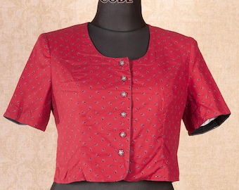 Vintage Austrian Dirndl Cotton Top / Red Ditsy Floral Trachten Blouse - Salzburger Peasant Bodice / XL