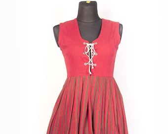 Vtg Norweger Bunad Hverdagsbunad schlichtes Gestreiftes 60er 70er Folklore Kleid Gr. M L