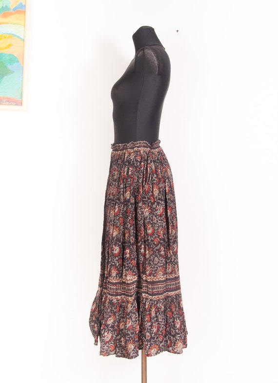 70s vtg Phool Indian Gauze Cotton Maxi Skirt / Ti… - image 3