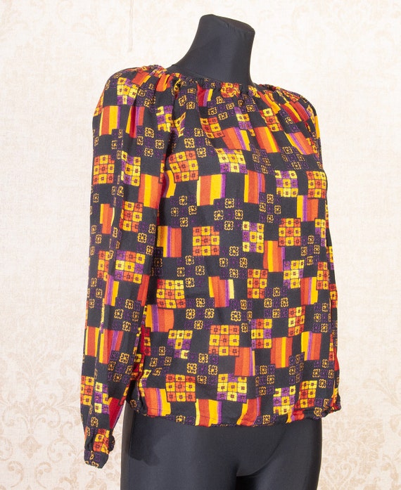 Bright Soft fabric Mod Shirt blouse /  70s vtg Br… - image 6