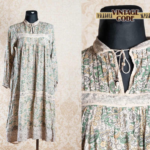 Vtg Indian Cotton Tent  Trapeze Dress  /  Paisley print Tent dress with Pockets  /  Pregnancy dress / size small to large