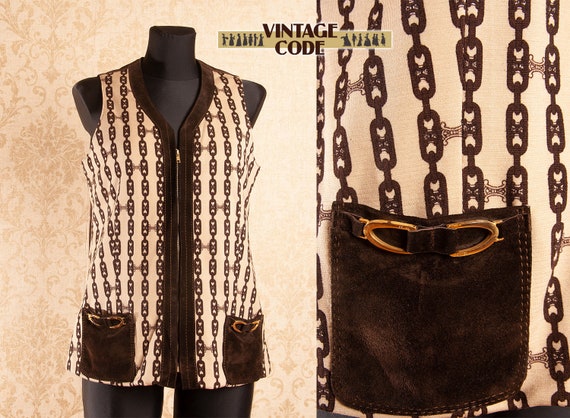 Celine Paris 70s vintage Horse-Bit Chain Suede ve