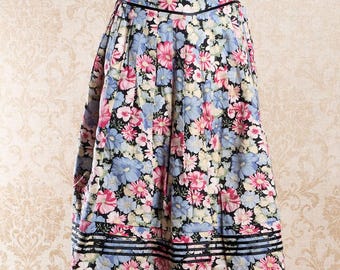 Vintage Alphorn Trachtenrock / Österreichischer Dirndl / Baumwollrock / Trachtenrock mit Schwarzer Spitze / S / S