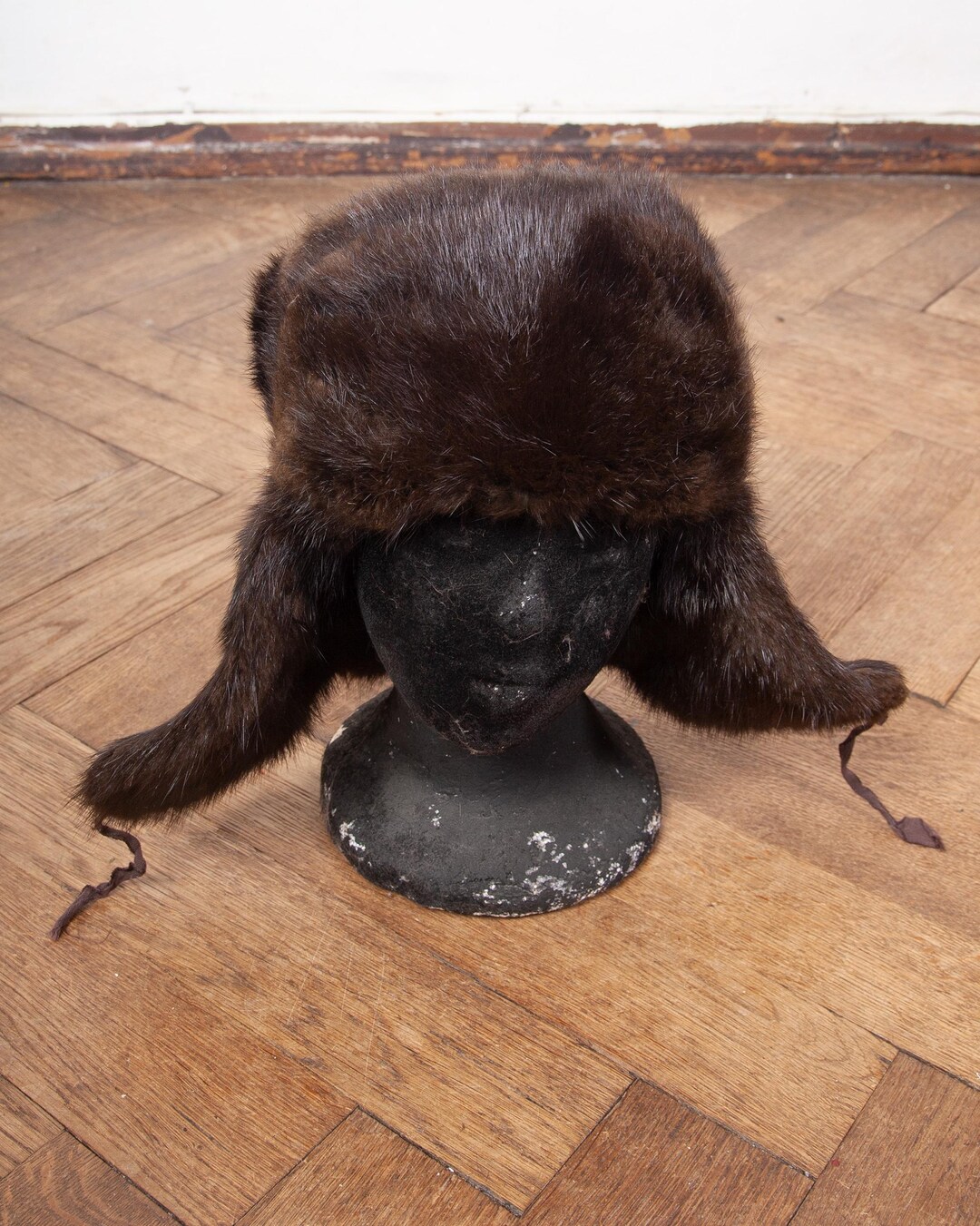 Soviet Rabbit Hat Vintage Dark Brown Rabbit Fur Ear Flaps Lumberjack Soviet USSR Ushanka ...