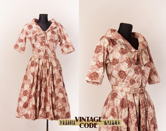 Beige Floral 50s Horrockses Cotton dress / Floral