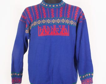 Sami inspired Sami made Wool Sweater Graveniid Karasjok, Norway Handcrafted Folk Knit 1980s / M L