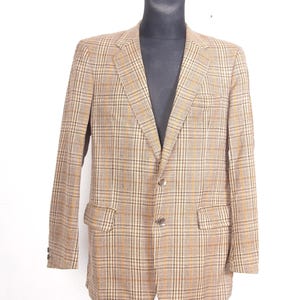 70s 80s Christian Dior Monsier plaid check blazer jacket  / Men&#39;s Wool Sport Coat / Brown Check Wool Jacket /sz Medium