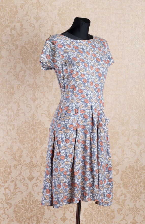 40s style Cap sleeve Botanical dress /  Grey Gray… - image 2