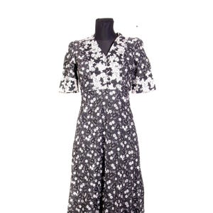 70s vtg Cotton Prairie peasant maxi dress / Black and white Ruffled Tiered Gunne Sax style Hippie Boho  maxi dress / sz XS to Small