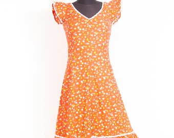 Abito vintage anni '70 Quad London Prairie / Abito lungo in cotone rosso a fiori / XXS XS