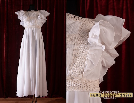 Vintage La Sposa White Wedding  Maxi Dress  / Cro… - image 1