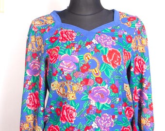 Diane Freis Vintage Floral Georgette Blouse, Lightweight 80s 90s Boho Top