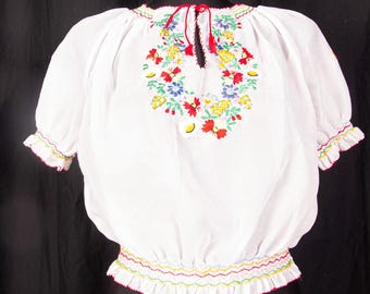Vintage Hungarian Embroidered Blouse / Matyo Folk Peasant Top /  Penny Lane top /