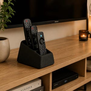 Modern Remote Caddy, Minimalist Living Room Organizer, Media Console Storage