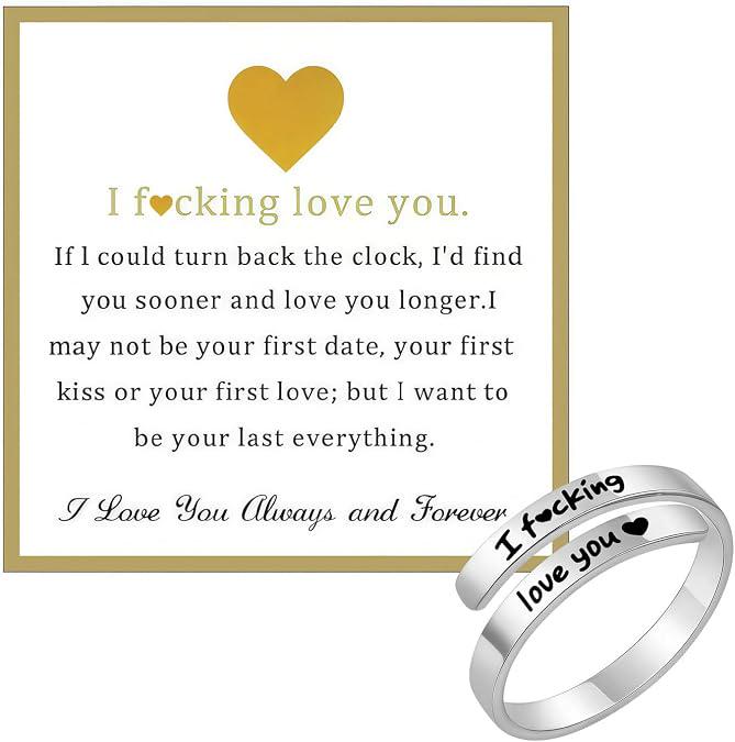 I Love You Ring for Women Stainless Steel Adjustable