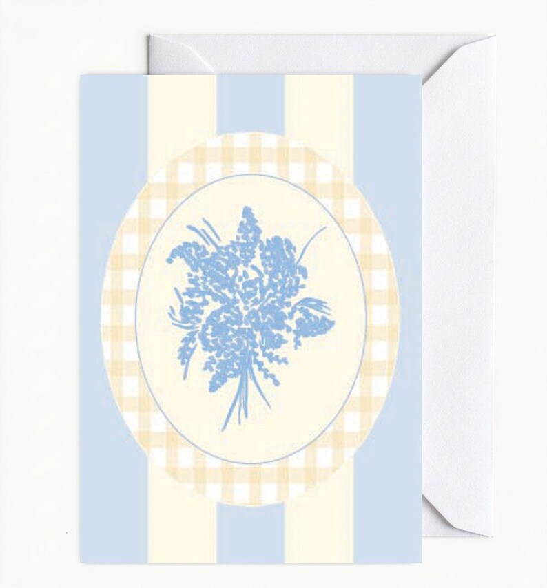 Blue & Cream Stripe Floral Cameo Card | Vintage Style A6 Blank Greeting ...