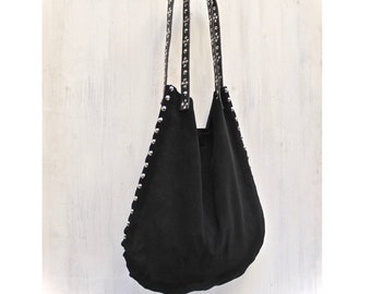 italian leather hobo bag in 13 colors, studded suede bag hand made