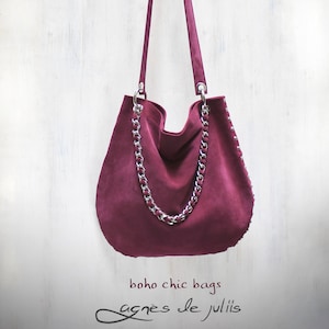 Bordeaux Ledertasche, umhängetasche aus Wildleder, Wildleder Umhängetasche, Wildleder Umhängetasche, Boho Tasche agnès de juliis