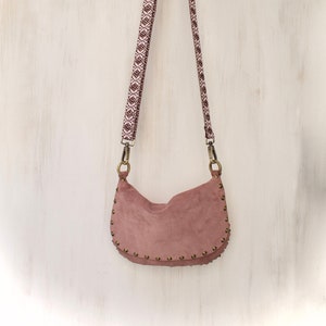 pinke Hobo Tasche, kleine Crossbody Tasche aus Leder