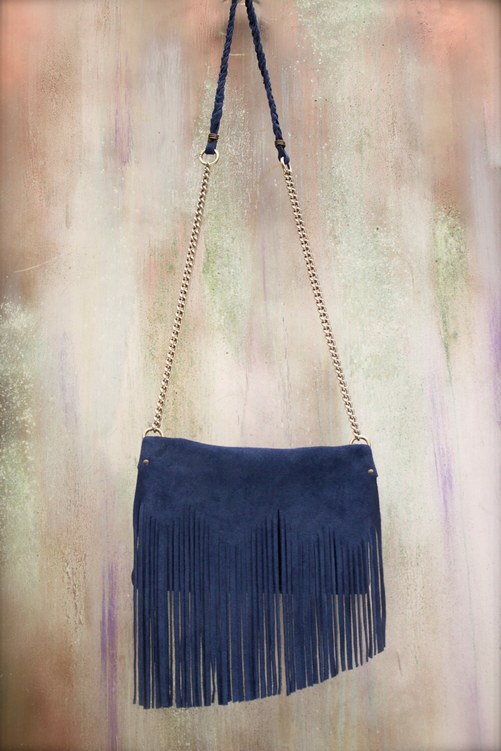 Fringes Bag Genuine Leather Crossbody Blue Suede Purse Boho Etsy