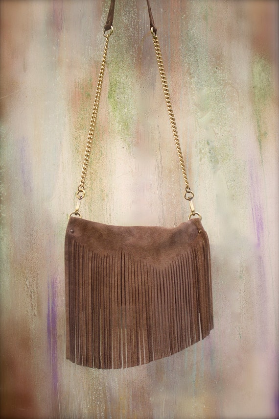 Fringe crossbody bag camel suede leather bag fringe clutch ...