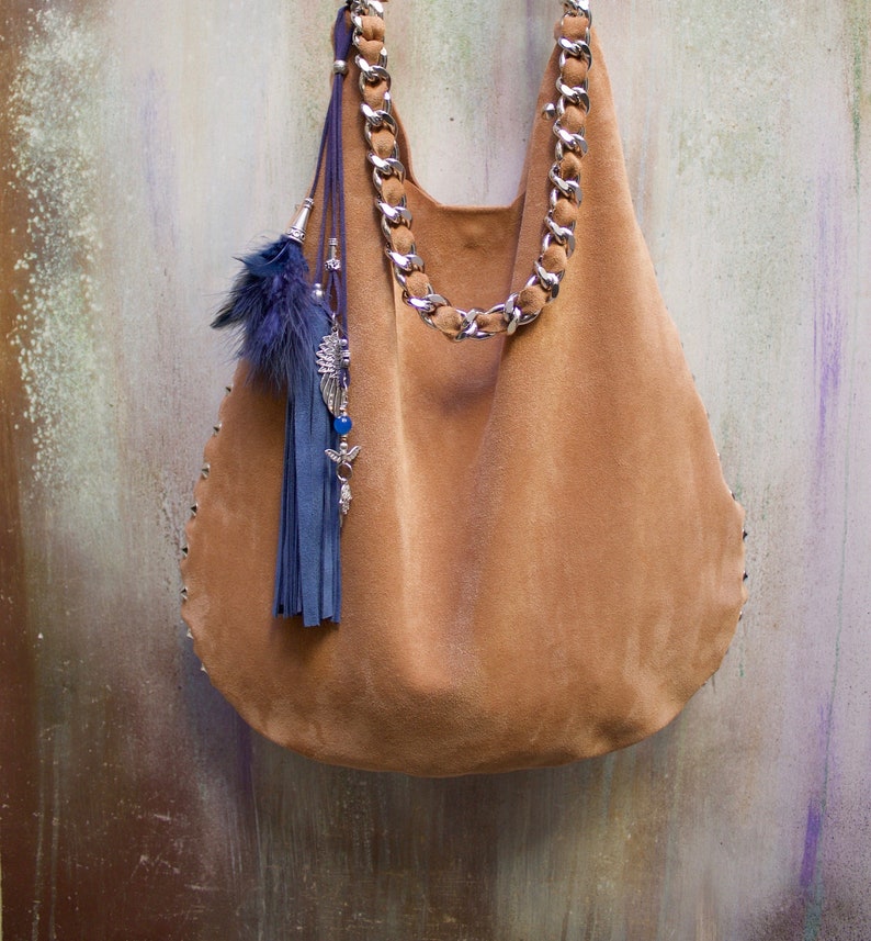 Italian Soft Leather HOBO BAG Cognac Shoulder Suede Bag Made Etsy