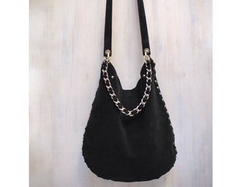 Black leather crossbody hobo bag, MADE IN ITALY bags