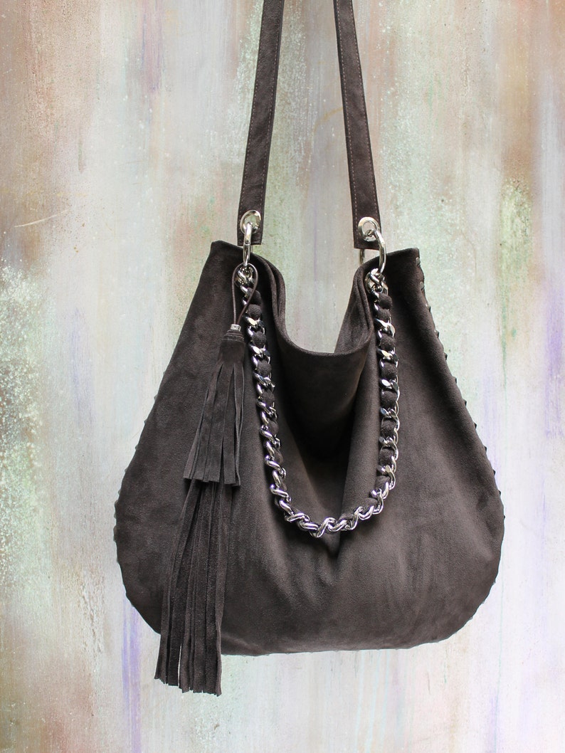 Leather Crossbody Hobo Bag Brown Studded Handbag Made in Etsy