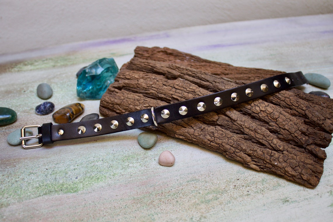 Collare Per Cani In Pelle Con Borchie - Chiodi Testa Tonda In Lega Zincata - Regolabile E Resistente - Foto 7