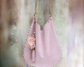 LEATHER suede hobo bag, customized, Hand made, italian bags