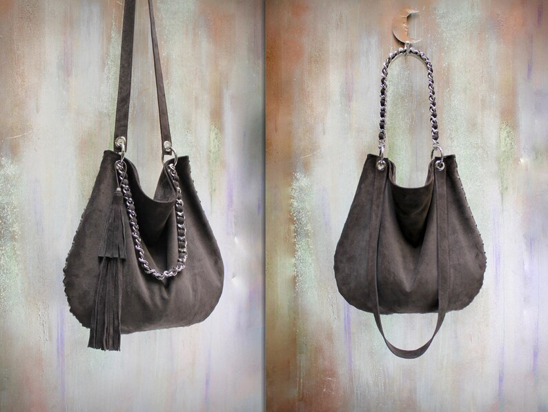Leather Crossbody Hobo Bag Brown Studded Handbag Made in Etsy