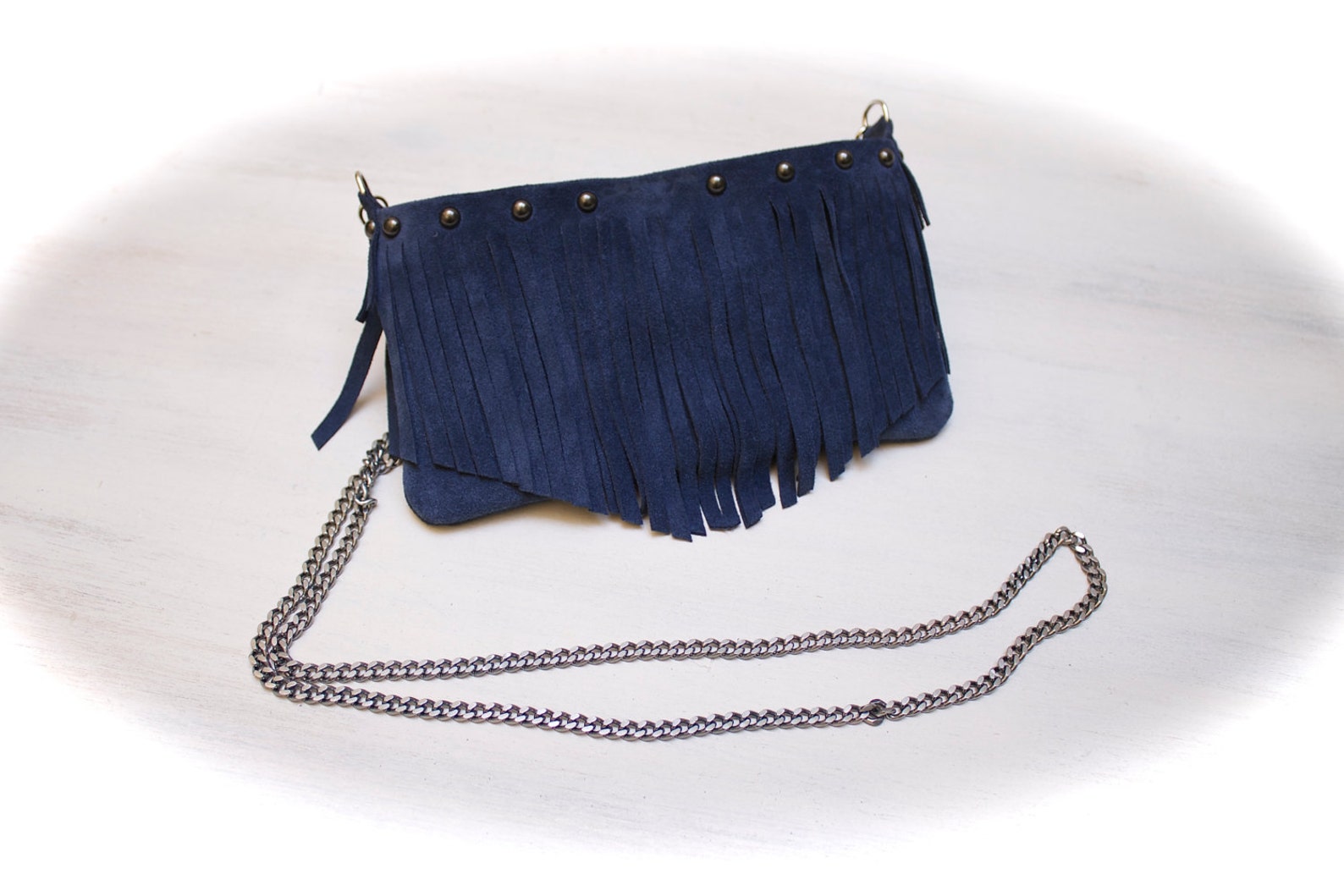 Mini Fringed Bag Small Leather Crossbody Blue Purse Boho Etsy