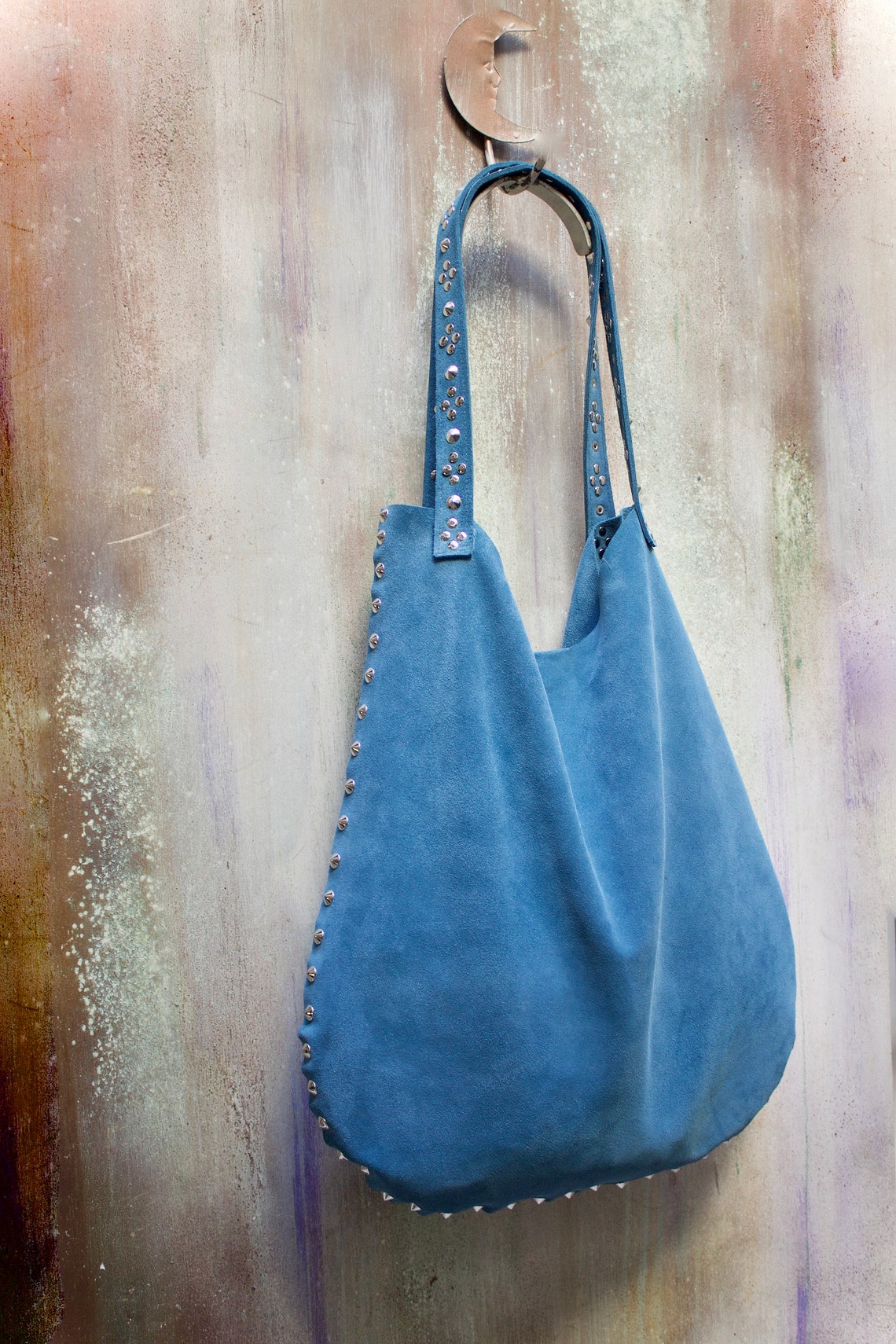 Studded Leather Bag Large Soft Hobo Bag Italian Bags Etsy