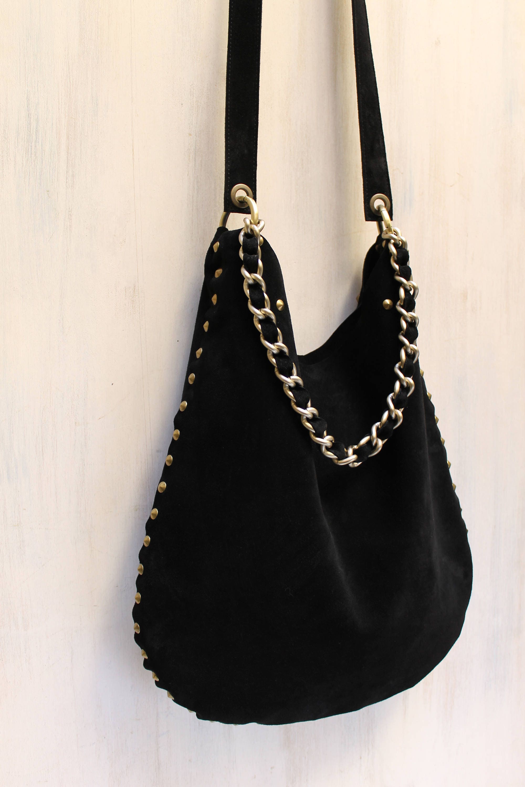 GLOWING Bag Black Studded Crossbody Hobo Bag