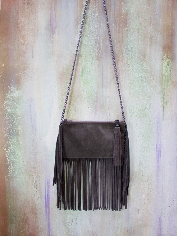 brown suede fringe bag